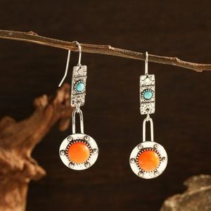 Turquoise Decor Round Drop Earrings